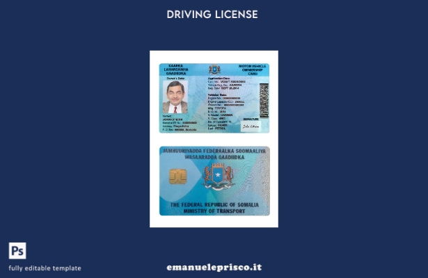 verified style modello di patente di guida somala in stile verificato template